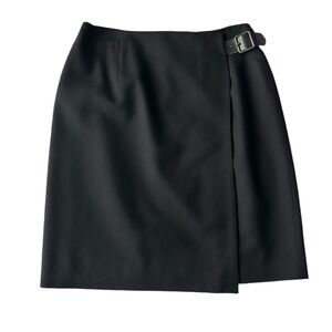 Talbots 8P buckle-front black wool mid-length lined pencil skirt